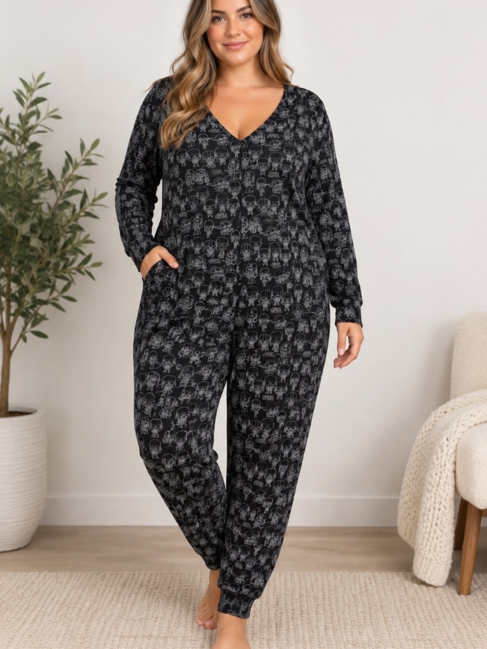 Star Wars Smash & Tess One Piece Loungewear Pajamas Womens Size XL Black All Ove